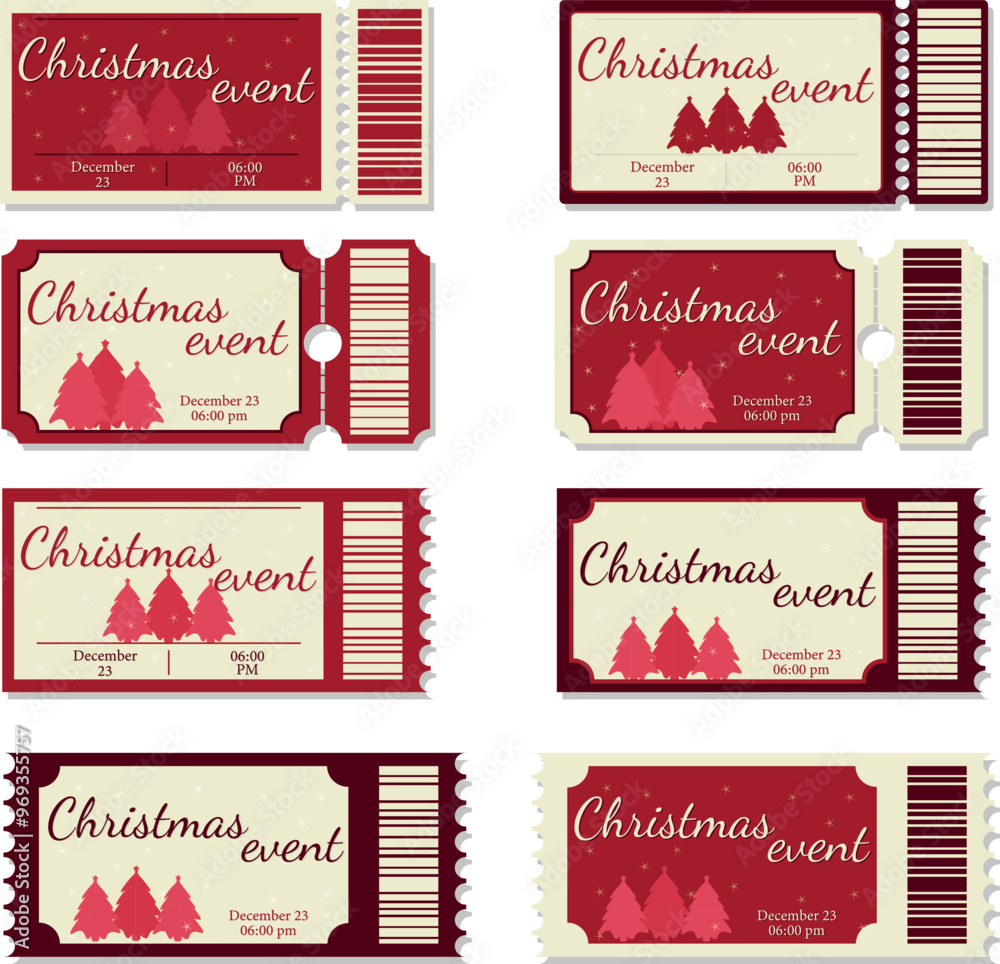 Ticket for a Cristmas event in flat style in red colours Ticket for a Cristmas event in flat style in red colours