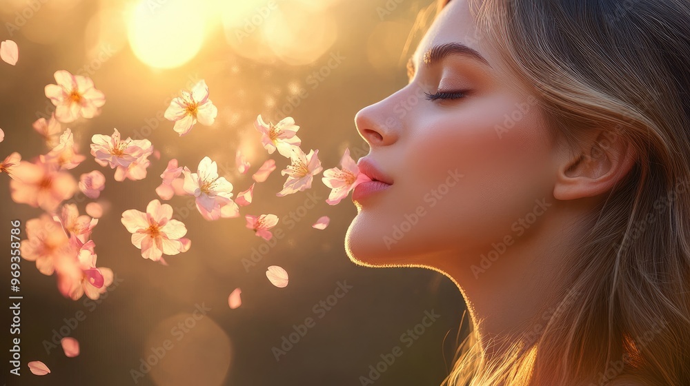 A serene portrait of a woman with flowers, symbolizing beauty and nature's harmony. A serene portrait of a woman with flowers, symbolizing beauty and nature's harmony.