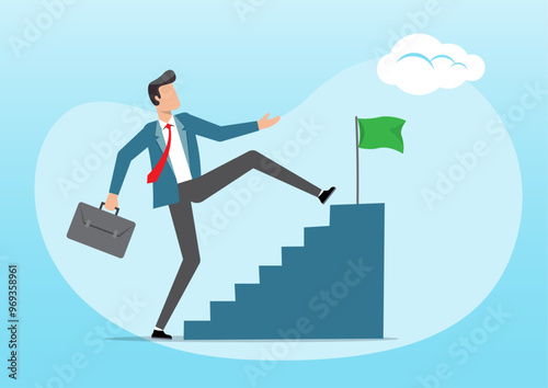 businessman skip stair step to reach target