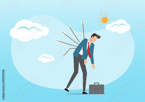 businessman walking with painful arrows