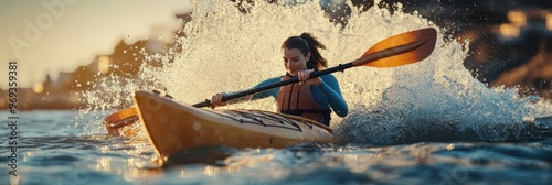 A person kayaking in tropical sea water photo