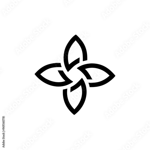 Four-leaf clover icon, minimalist black and white design, luck and fortune symbol with copy space