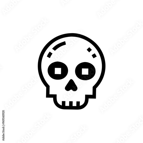 Minimalist skull icon in black and white, abstract spooky design