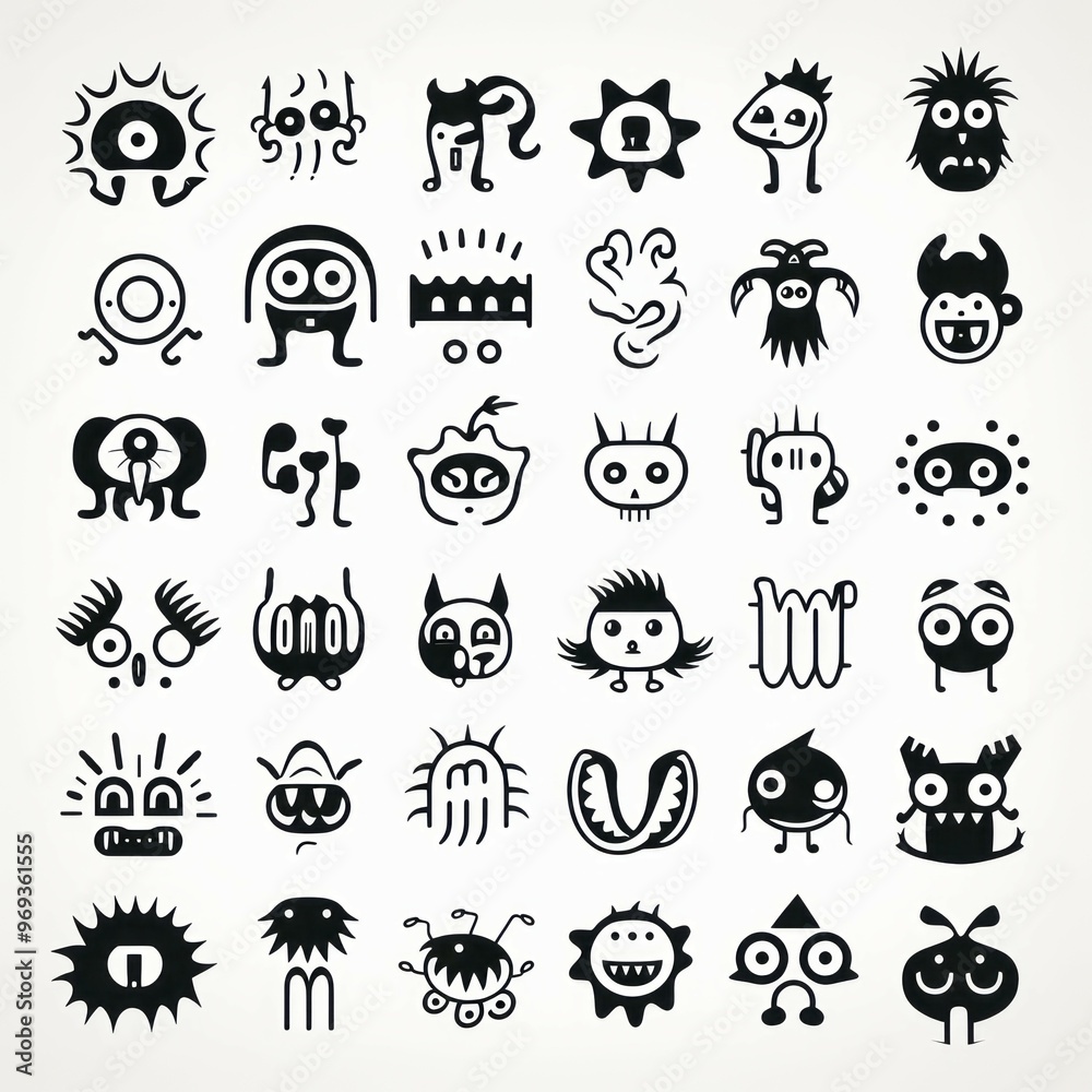 icon black and white Pictogramas for monster Created with Generative AI technology icon black and white Pictogramas for monster Created with Generative AI technology
