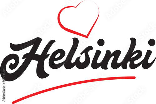 Helsinki city text design with red heart typographic icon design suitable for touristic promotion
