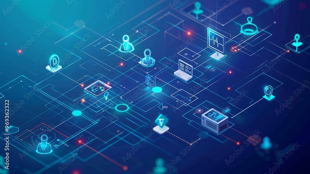 Obraz premium Hand interacting with a digital network interface, representing data, technology, and connectivity.