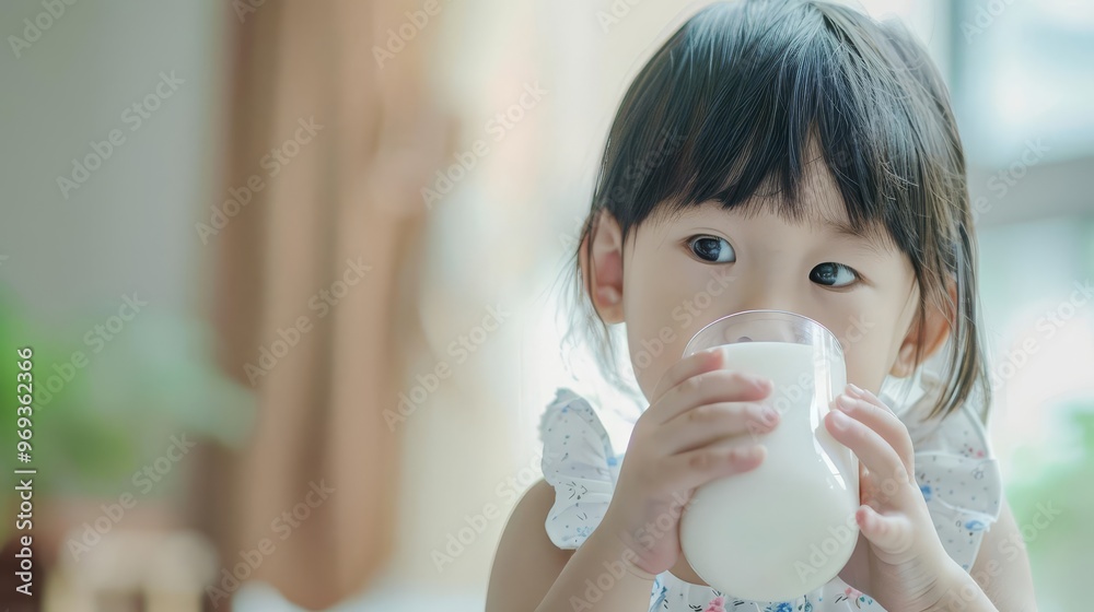 Cute little girl drinking milk from a glass. Cute little girl drinking milk from a glass.