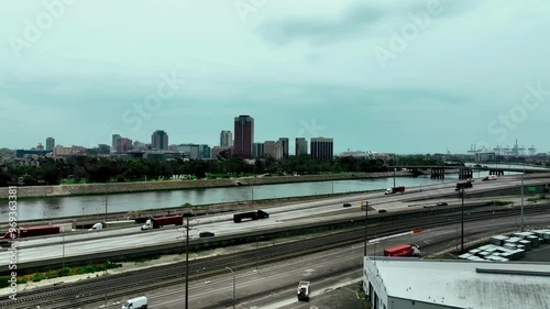 Wallpaper Mural Drone footage of the Long Beach Port along the Los Angeles River on a cloudy day, California, USA Torontodigital.ca