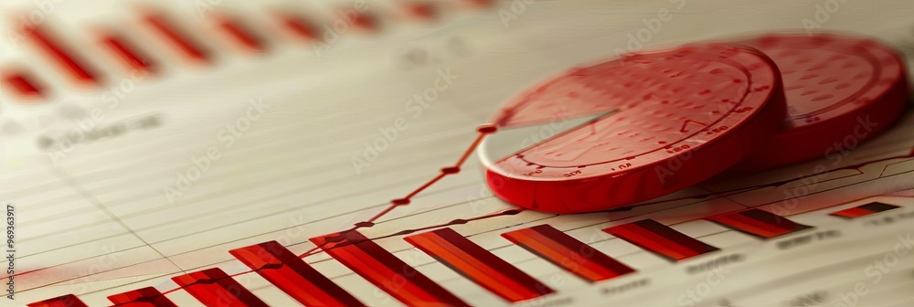 Obraz premium Market analysis in red on a beige backdrop With copy space