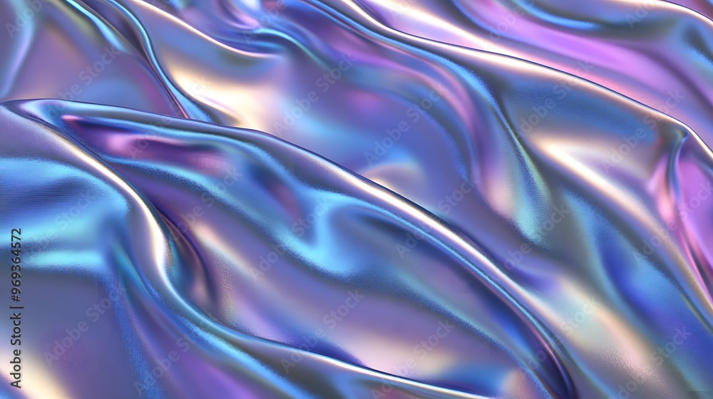 Obraz premium Iridescent silver, blue, and purple wavy cloth, shiny and glossy