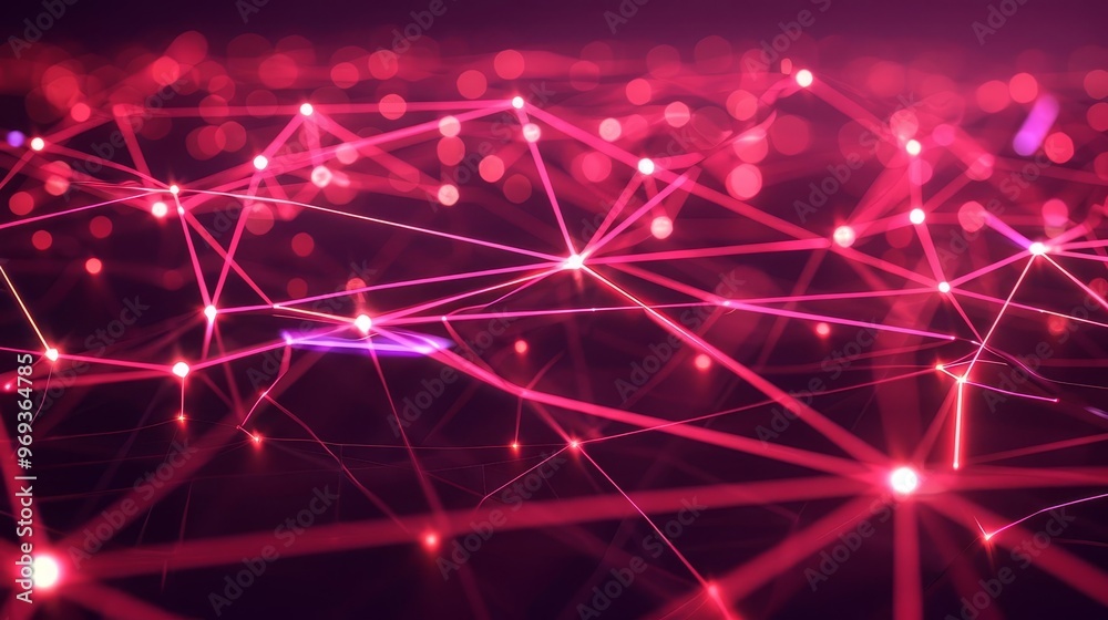 Abstract red network with glowing dots, representing connections and technology.