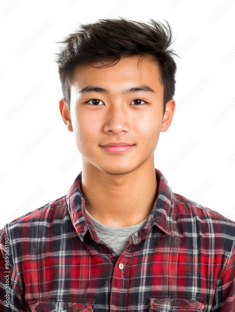 Image of young Asian man on white background with generative ai Image of young Asian man on white background with generative ai