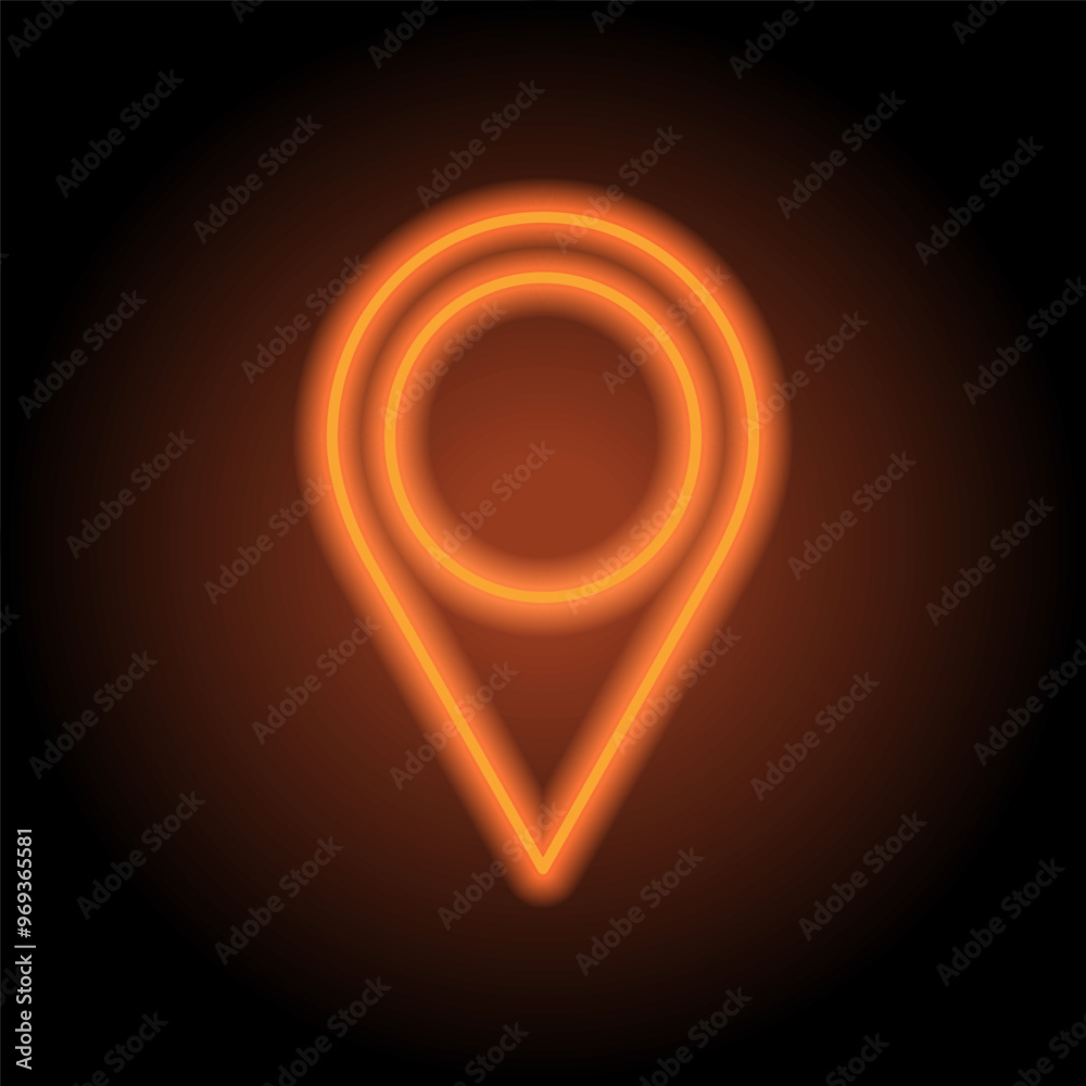 Naklejka premium Location pointer simple icon vector. Flat design. Orange neon on black background