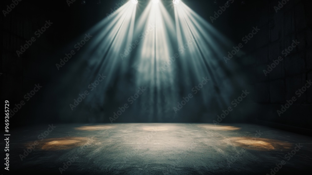 Obraz premium Two spotlights illuminate a dark, textured surface, creating a dramatic and mysterious atmosphere.