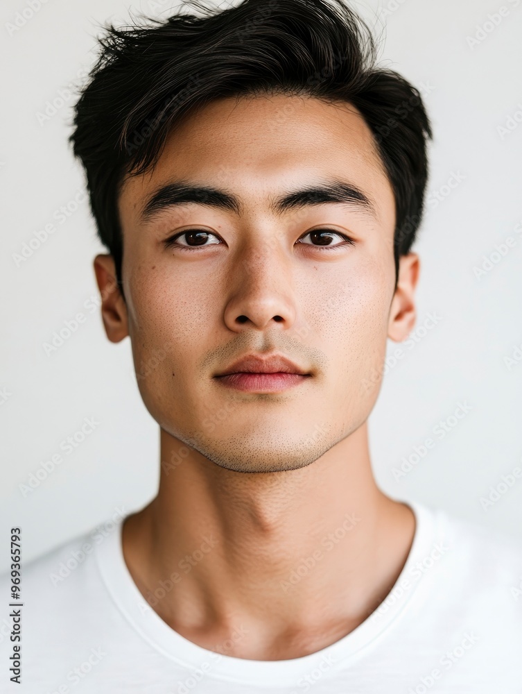 Image of young Asian man on white background with generative ai Image of young Asian man on white background with generative ai