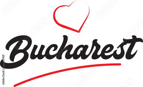 Bucharest city text design with red heart typographic icon design suitable for touristic promotion