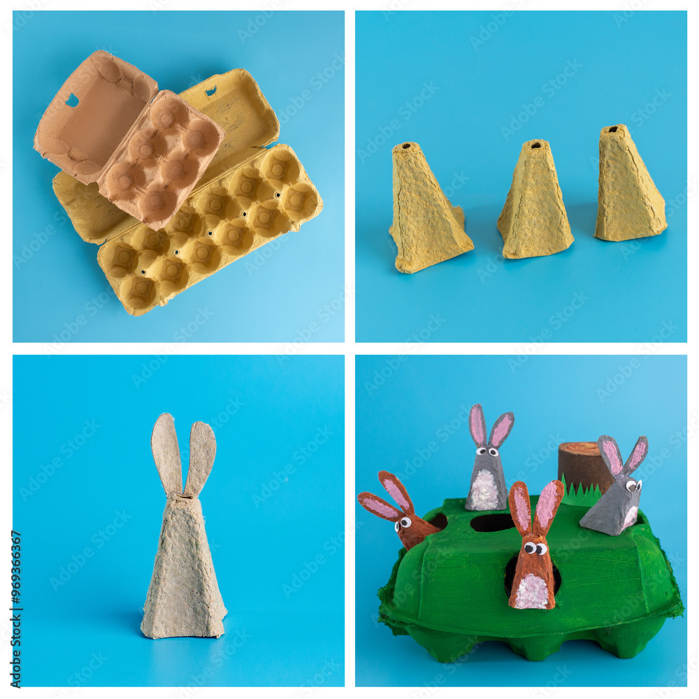 how to make recycled paper craft creative green hill featuring rabbits ...