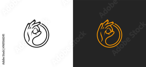 Vector illustration of the OK hand gesture logo design with the letter O concept