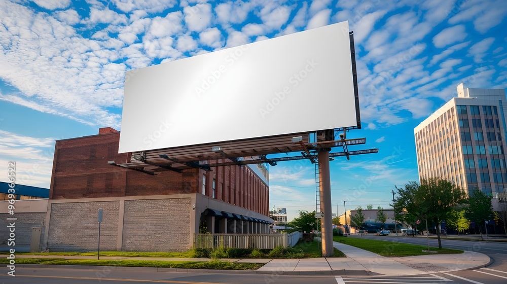 Fototapeta premium Blank Billboard Mockup Urban City Street Building Sky Advertising