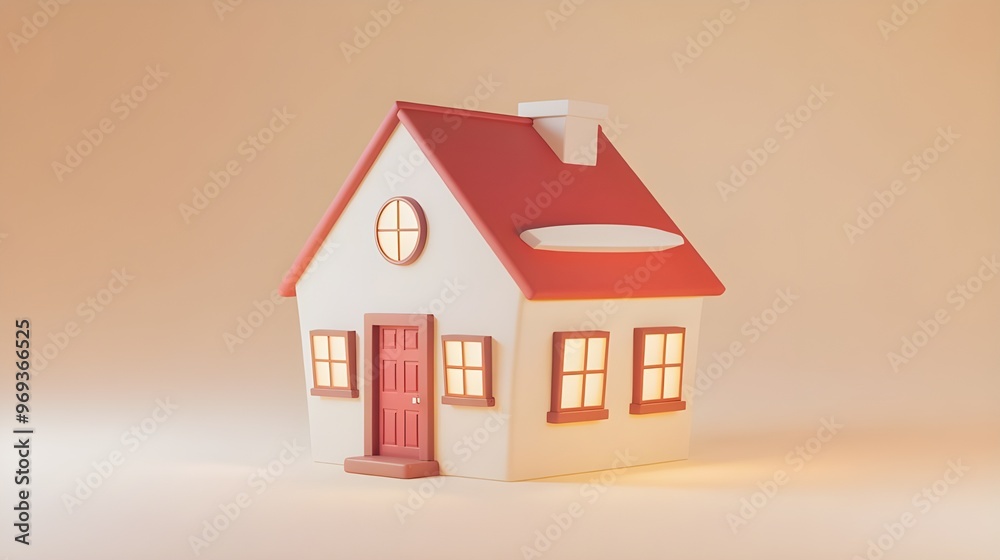 D Cartoon House with Red Roof and Windows D Cartoon House with Red Roof and Windows
