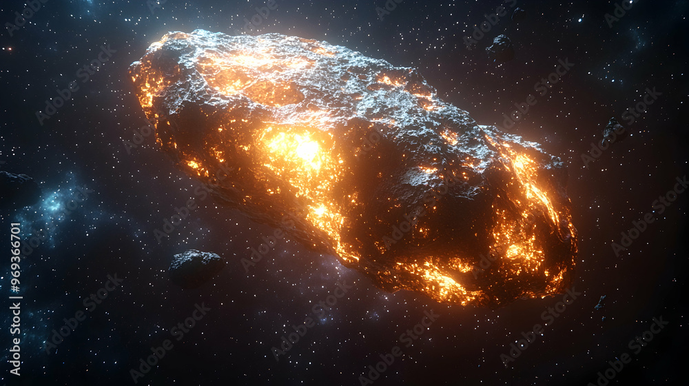 Fototapeta premium Glowing Asteroid in Space 3D Illustration