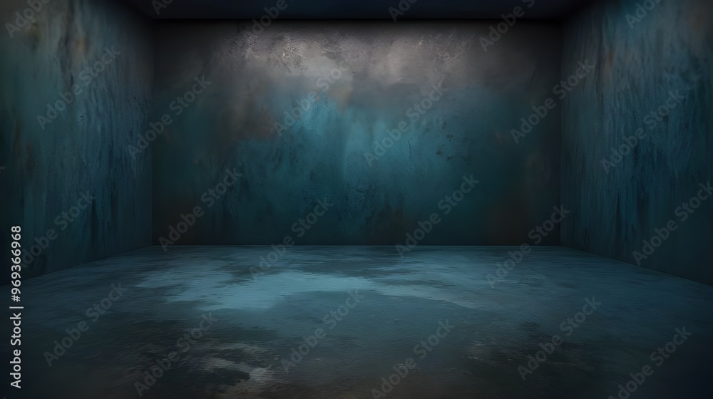 Dark Blue Room Interior with Concrete Walls and Floor Dark Blue Room Interior with Concrete Walls and Floor