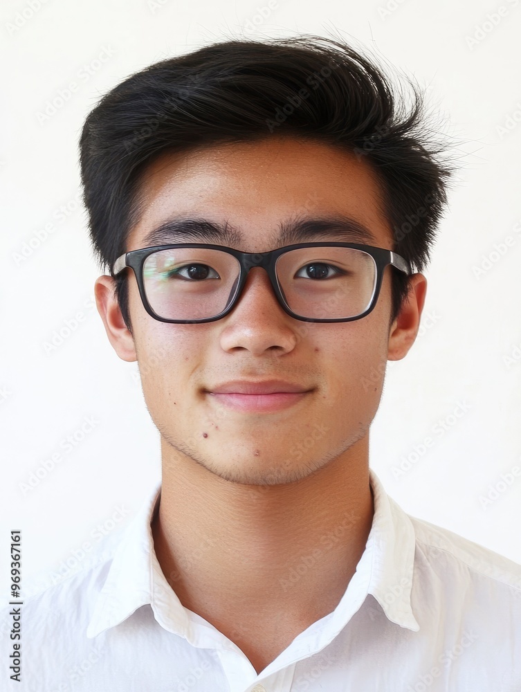 Image of young Asian man on white background with generative ai Image of young Asian man on white background with generative ai