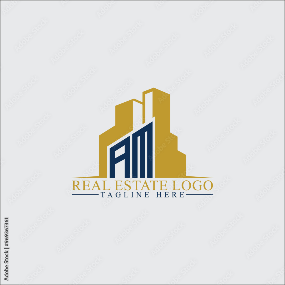 Modern AM Real Estate Logo Design with Building Silhouettes Modern AM Real Estate Logo Design with Building Silhouettes