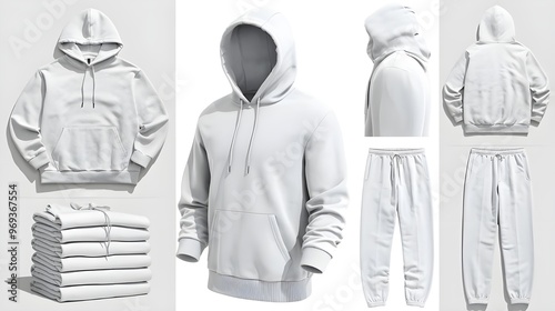 White Hoodie and Sweatpants Mockup   Front  Back  and Side Views