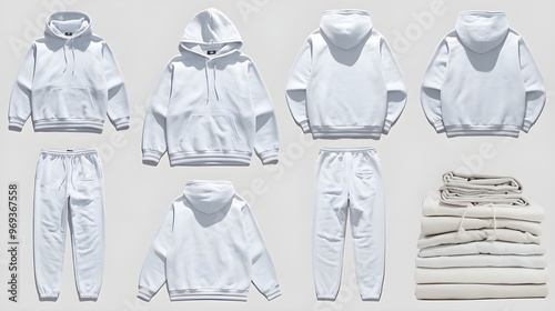 White Hoodie and Sweatpants Mockup   Front  Back  and Side Views