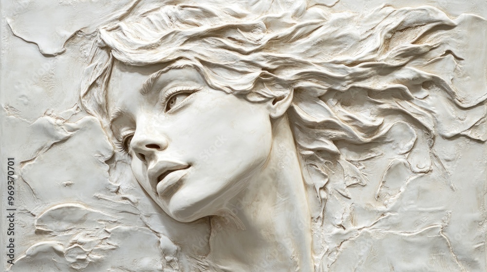 White Relief Sculpture of a Woman's Face White Relief Sculpture of a Woman's Face