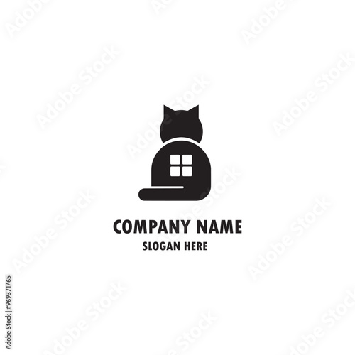 dog cat pet house home logo vector icon line art outline