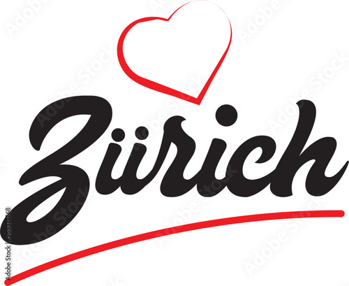 Zürich city text design with red heart typographic icon design suitable for touristic promotion