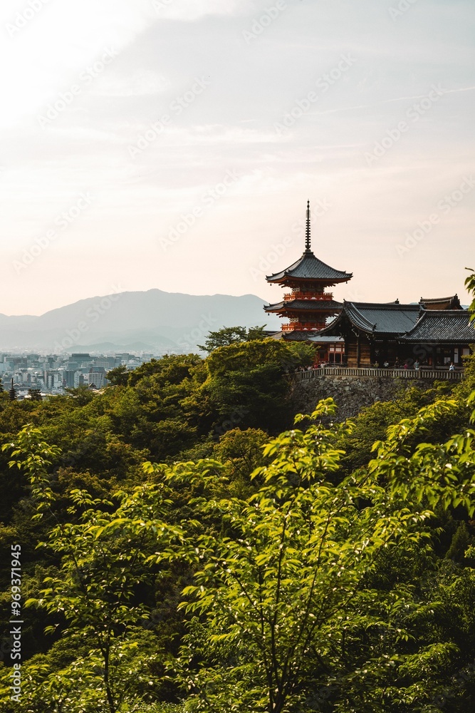Kiyomizu-dera Temple in Kyoto, Japan, amidst lush greenery. Kiyomizu-dera Temple in Kyoto, Japan, amidst lush greenery.