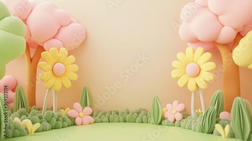 wool felt style spring flower plant design background