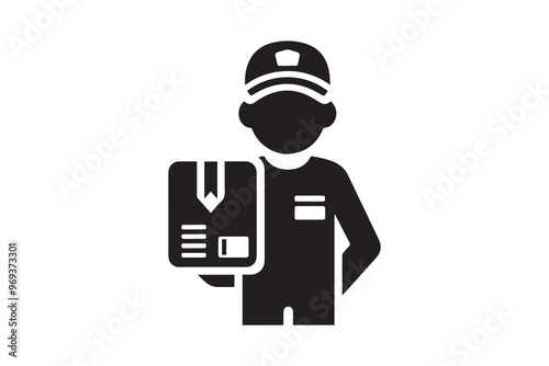 delivery boy, delivery man silhouette illustration isolated in white background