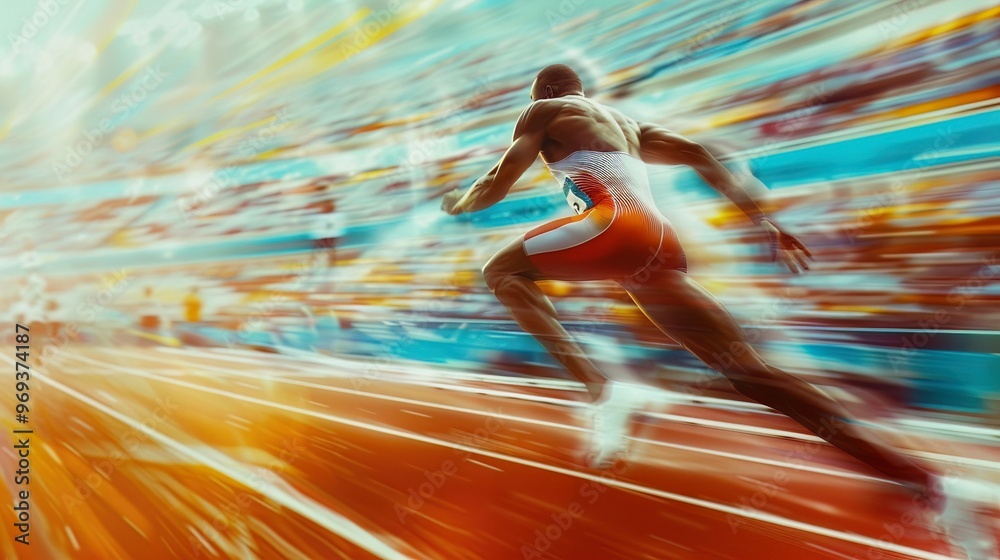 Highenergy scene of a sprinter crossing the Olympic finish line, capturing the essence of speed and victory Highenergy scene of a sprinter crossing the Olympic finish line, capturing the essence of speed and victory
