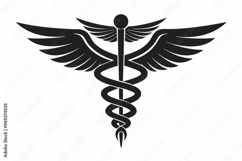 Caduceus health symbol Asclepius Wand icon, Caduceus health silhouette, vector illustration Caduceus health symbol Asclepius Wand icon, Caduceus health silhouette, vector illustration