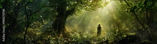 Obraz na płótnie In the heart of the forest, an ancient spirit recounts the saga of nature, tales untold on National Tell a Story Day w salonie