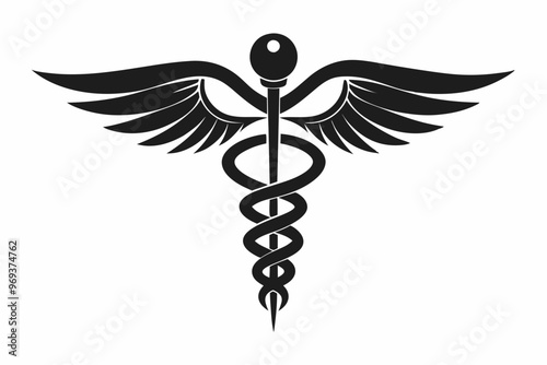 Caduceus health symbol Asclepius Wand icon, Caduceus health silhouette, vector illustration