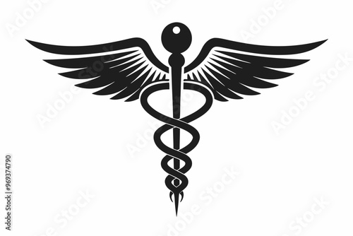 Caduceus health symbol Asclepius Wand icon, Caduceus health silhouette, vector illustration