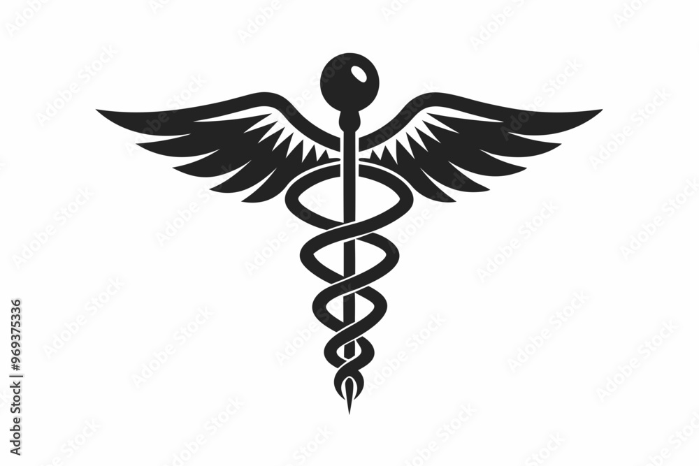 Caduceus health symbol Asclepius Wand icon, Caduceus health silhouette, vector illustration