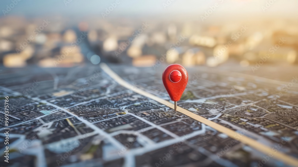 Red pin on a map marking a destination in a city.