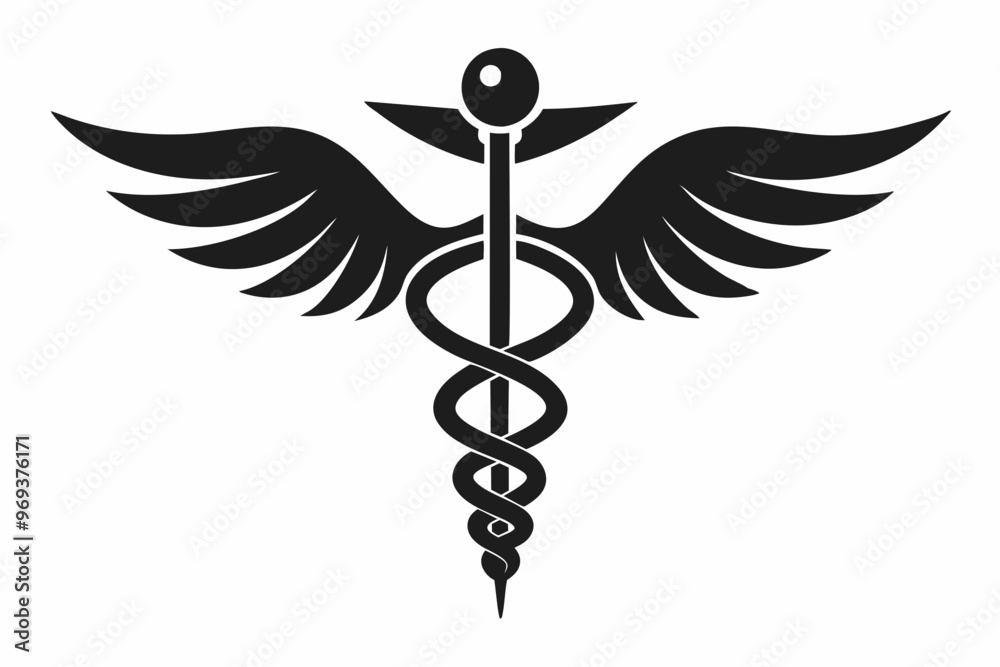 Caduceus health symbol Asclepius Wand icon, Caduceus health silhouette, vector illustration Caduceus health symbol Asclepius Wand icon, Caduceus health silhouette, vector illustration
