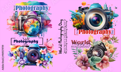 World photography day concept illustration and Gradient photo camera element