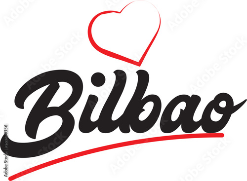 Bilbao city text design with red heart typographic icon design suitable for touristic promotion