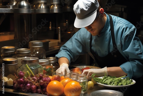 Depiction of food safety in food service where crosscontamination prevention and strict food handling procedures are key to maintaining a safe dining environment