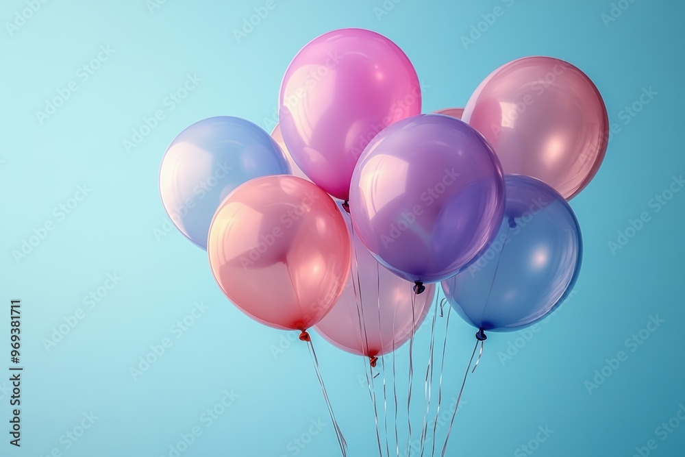 Pastel Color Birthday Party Balloons Floating in the Air Pastel Color Birthday Party Balloons Floating in the Air