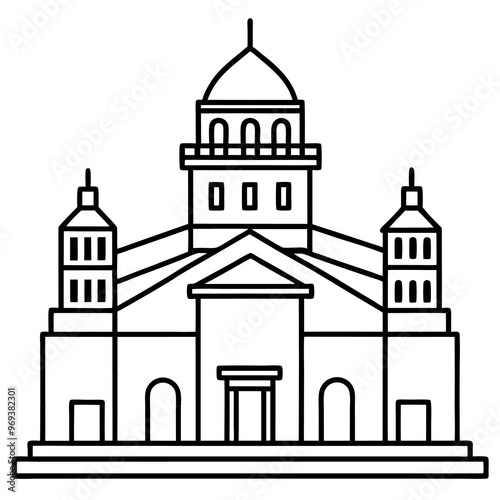 building architecture outline coloring book page line art drawing