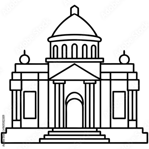 building architecture outline coloring book page line art drawing